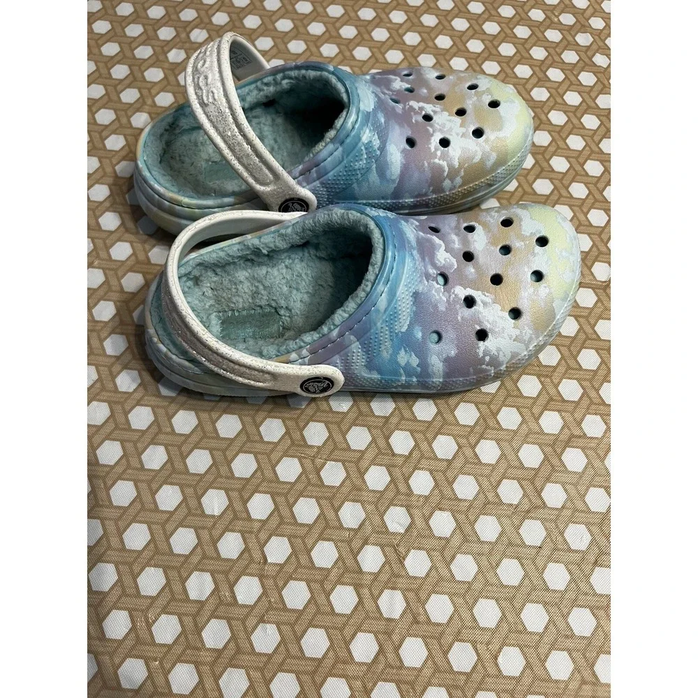 Crocs Kids Size J2 Lined Clogs‎ Sandals Girls Blue